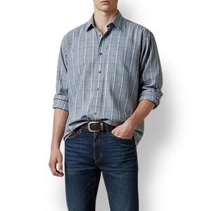 4/$20 Via Europa Men’s Plaid Button-Up Shirt 100% Cotton Long Sleeve Size Large